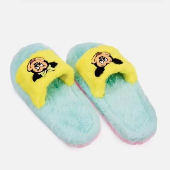 Disney Mickey and Minnie Mouse Fuzzy Slide Slippers for Adults NWT Medium - Picture 3 of 3